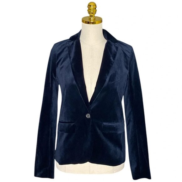 ABERCROMBIE & FITCH | Velvet Single-Breasted Navy Blazer Size 4 - Picture 2 of 10